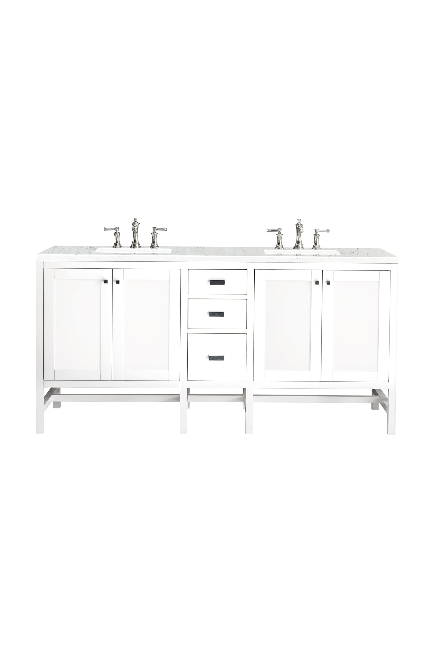 Renovate for Less Atlanta Addison 72" Double Vanity, Glossy White w/ 3 CM Eternal Jasmine Pearl Silestone Top