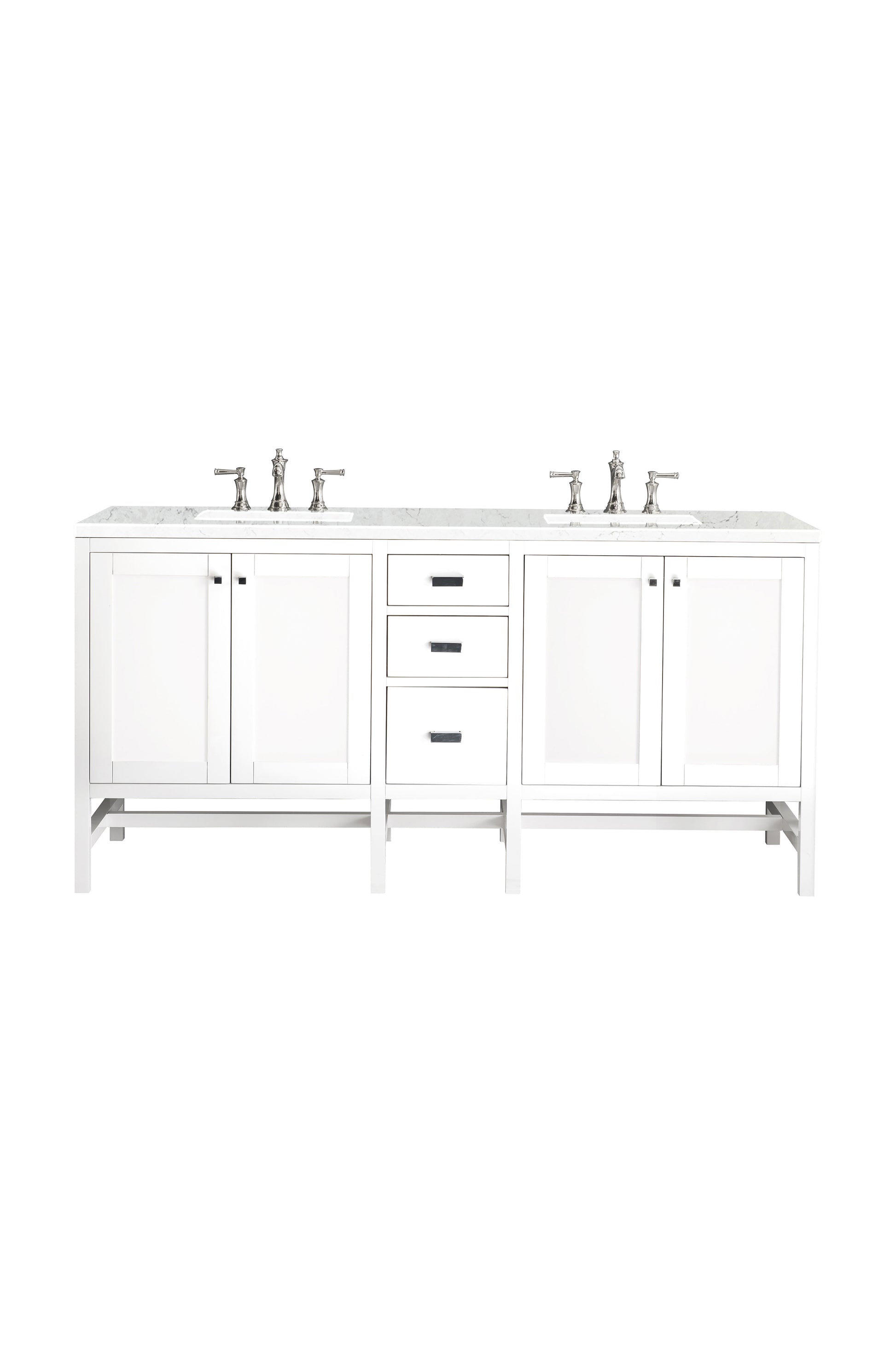 Renovate for Less Atlanta Addison 72" Double Vanity, Glossy White w/ 3 CM Eternal Jasmine Pearl Silestone Top