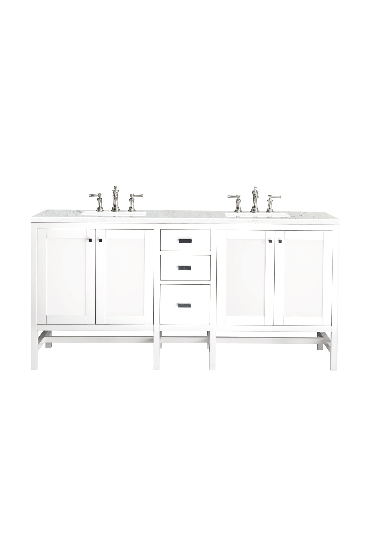 Renovate for Less Atlanta Addison 72" Double Vanity, Glossy White w/ 3 CM Eternal Jasmine Pearl Silestone Top