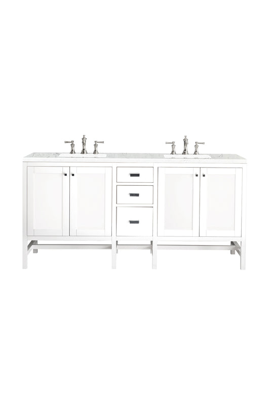 Renovate for Less Atlanta Addison 72" Double Vanity, Glossy White w/ 3 CM Eternal Jasmine Pearl Silestone Top