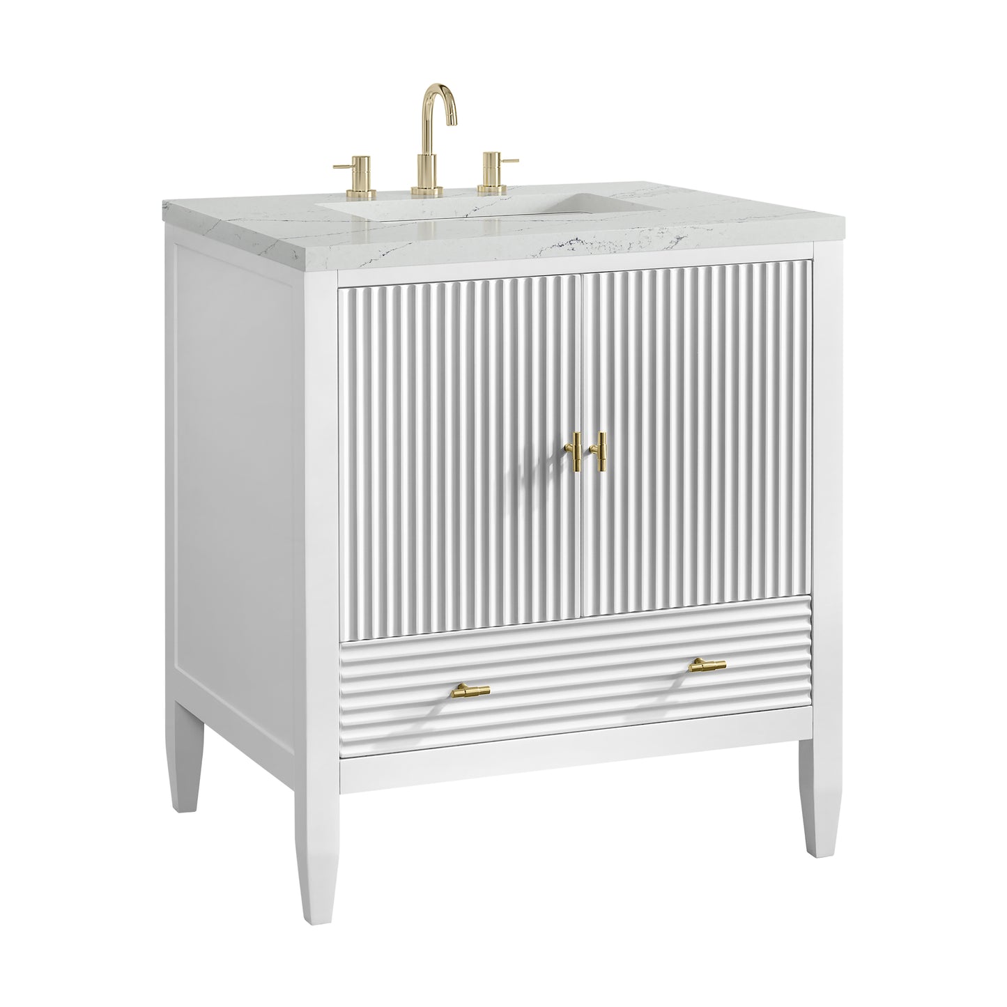 Renovate for Less Atlanta Myrrin 30" Single Vanity, Bright White w/ 3 CM Ethereal Noctis Silestone Top