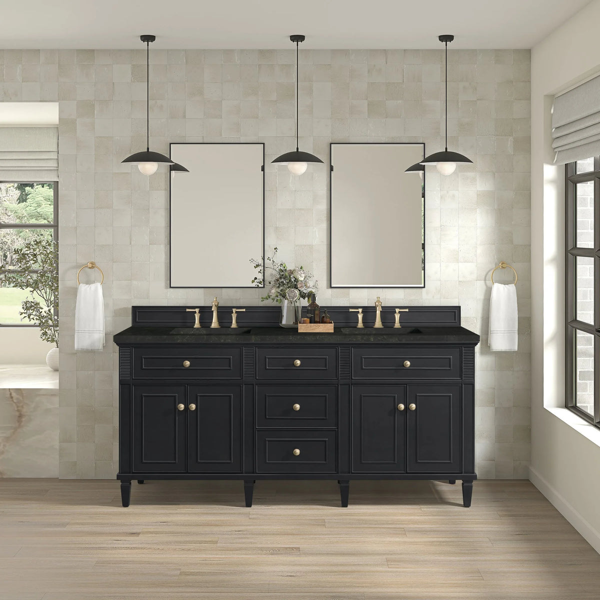 Lorelai 72" Double Vanity, Black Onyx, w/ 3 CM Phantome Eclos Top
