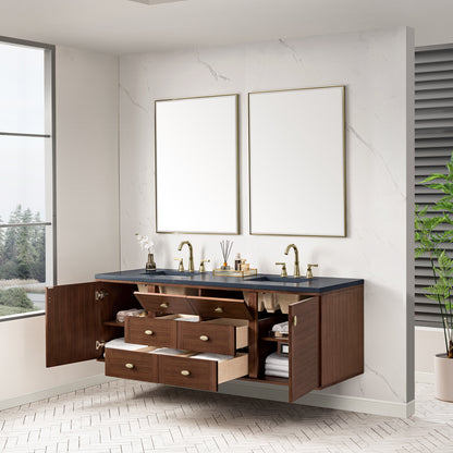 Renovate for Less Atlanta Amberly 72" Double Vanity, Mid-Century Walnut w/ 3 CM Charcoal Soapstone Top