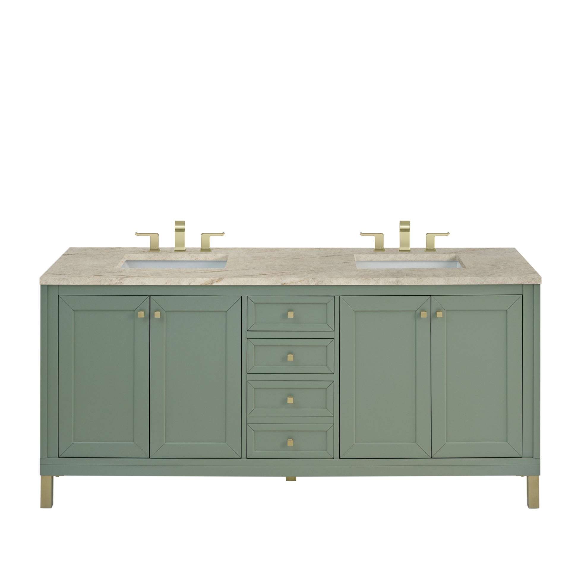 Renovate for Less Atlanta Chicago 72" Double Vanity, Smokey Celadon, w/ 3 CM Tajnar Eclos Top w/FreePower Wireless Charger