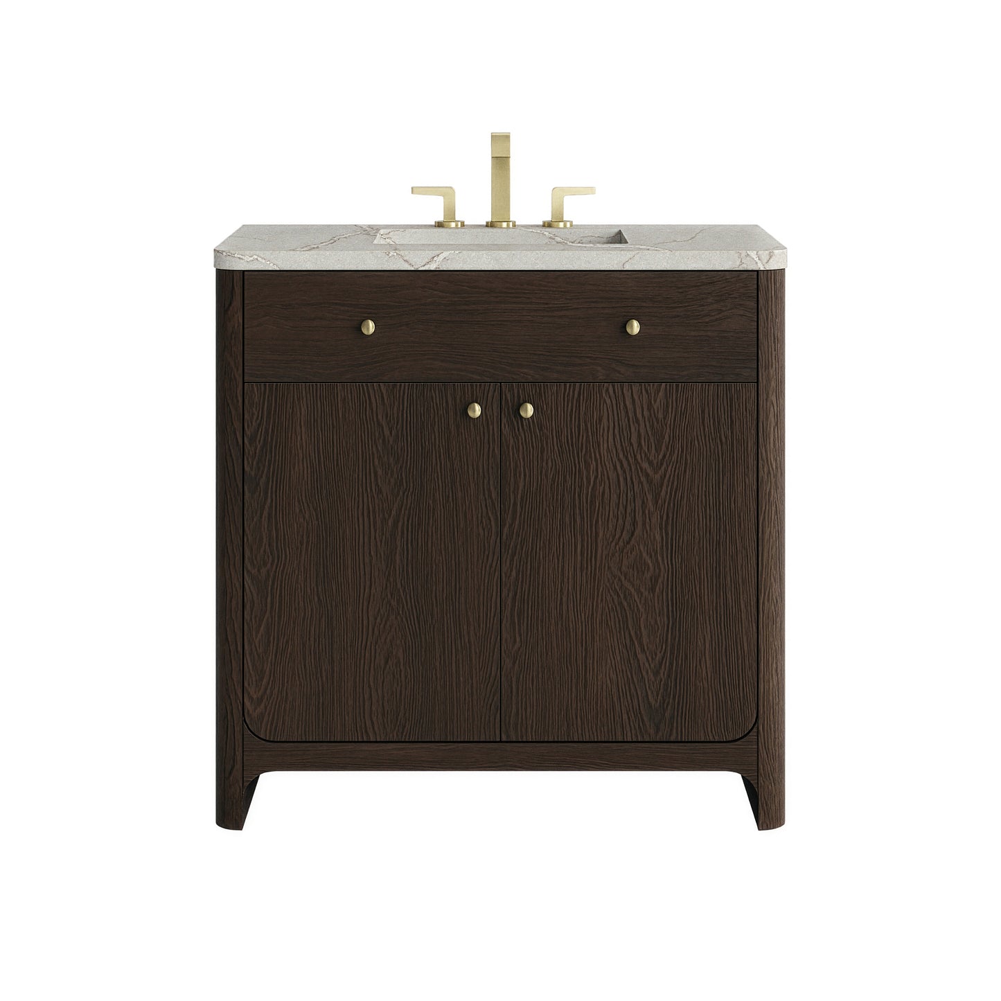 Renovate for Less Atlanta Gracyn 36" Single Vanity, Sable, w/ 3 CM Victorian Silver Quartz Widespread Top
