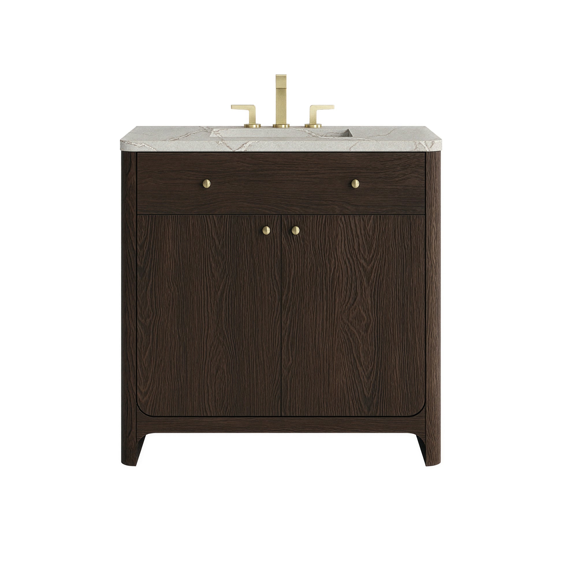 Renovate for Less Atlanta Gracyn 36" Single Vanity, Sable, w/ 3 CM Victorian Silver Quartz Widespread Top