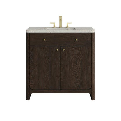 Renovate for Less Atlanta Gracyn 36" Single Vanity, Sable, w/ 3 CM Victorian Silver Quartz Widespread Top