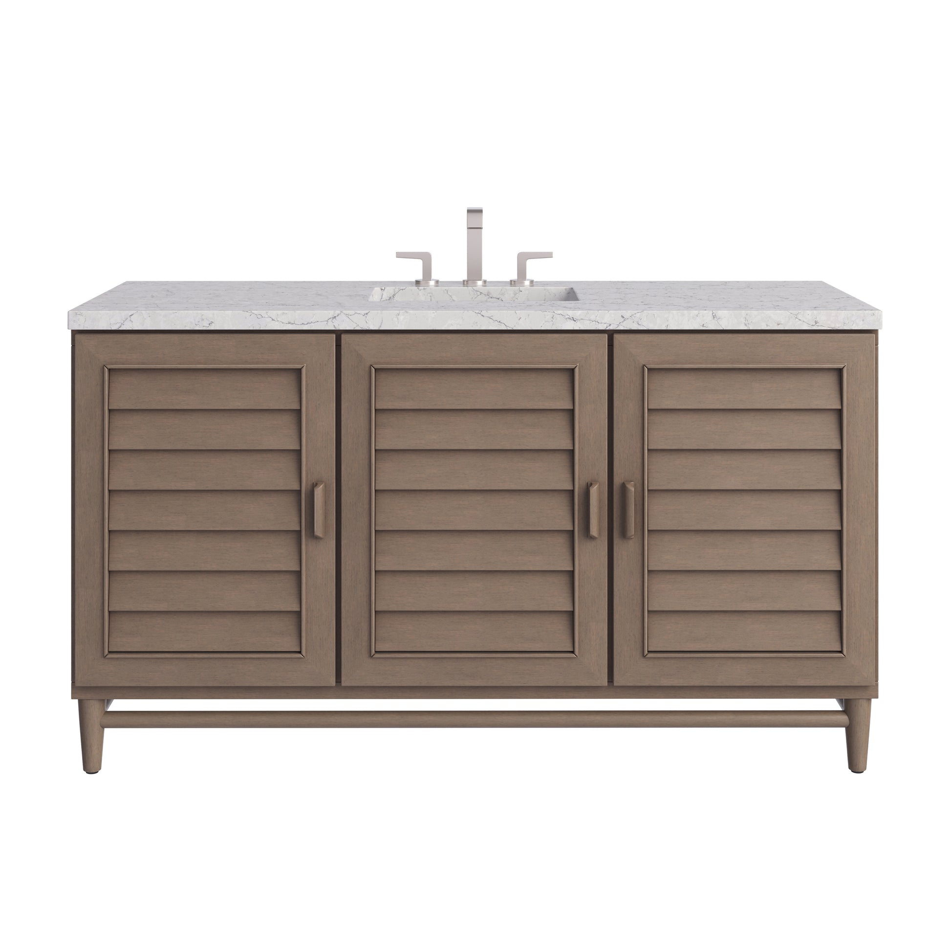 Renovate for Less Atlanta Portland 60" Single Vanity Whitewashed Walnut w/ 3 CM Eternal Jasmine Pearl Silestone Top w/FreePower Wireless Charger