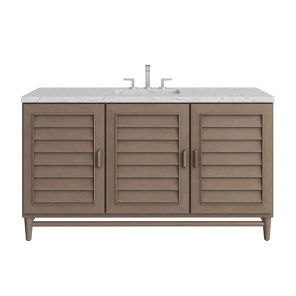 Renovate for Less Atlanta Portland 60" Single Vanity Whitewashed Walnut w/ 3 CM Eternal Jasmine Pearl Silestone Top w/FreePower Wireless Charger