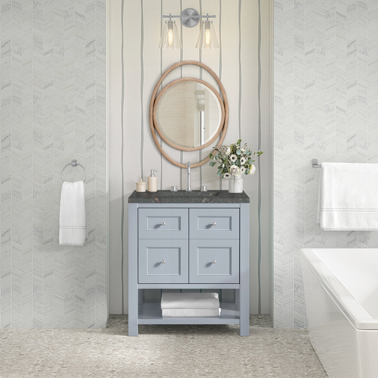 Renovate for Less Atlanta Breckenridge 30" Single Vanity, Serenity Blue, w/ 3 CM Parisien Bleu Quartz Top