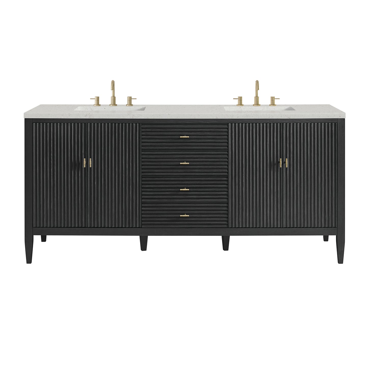 Renovate for Less Atlanta Myrrin 72" Double Vanity, Carbon Oak w/ 3 CM Lime Delight Silestone Top