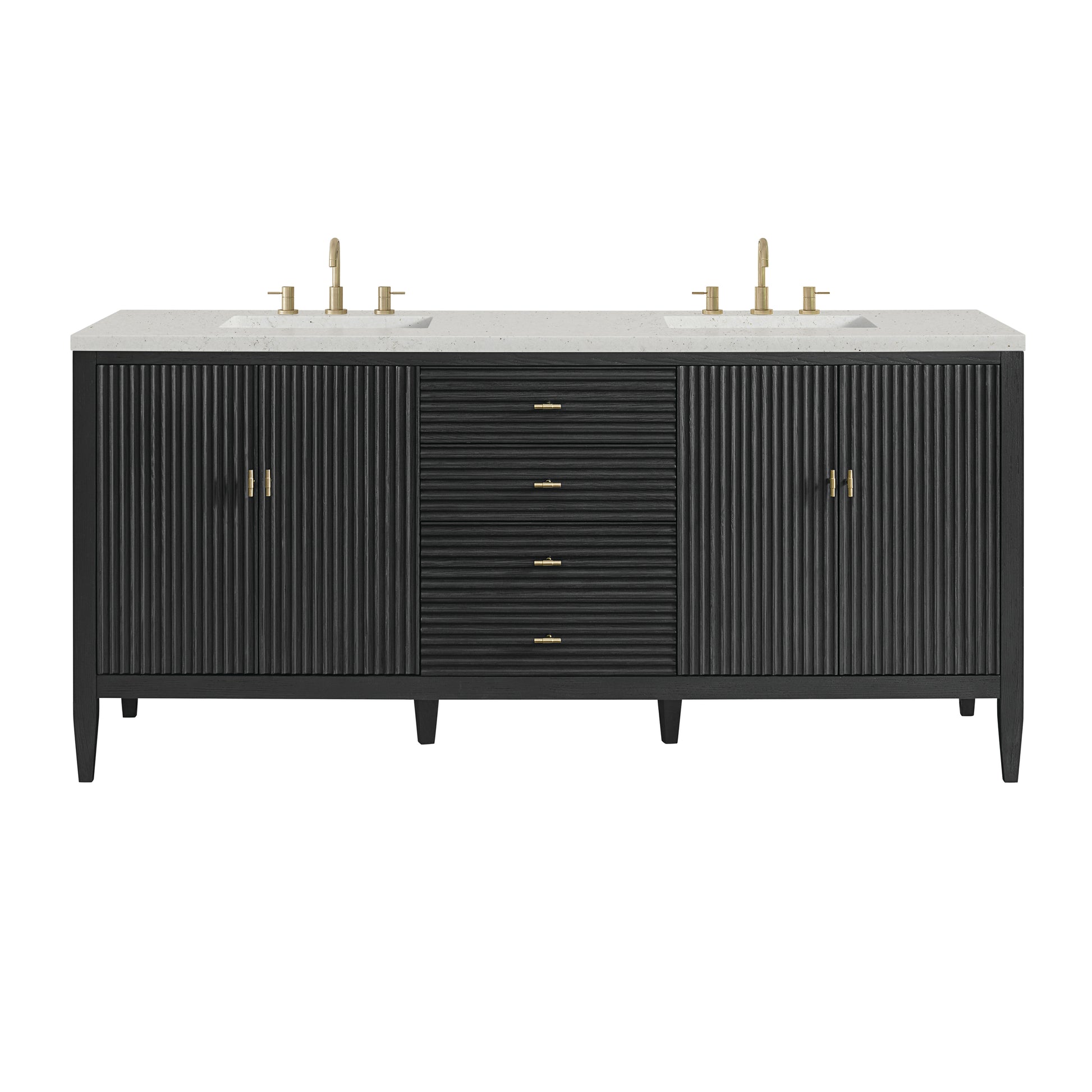 Renovate for Less Atlanta Myrrin 72" Double Vanity, Carbon Oak w/ 3 CM Lime Delight Silestone Top
