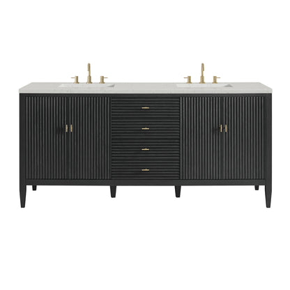 Renovate for Less Atlanta Myrrin 72" Double Vanity, Carbon Oak w/ 3 CM Lime Delight Silestone Top