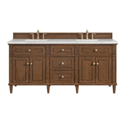 Renovate for Less Atlanta Lorelai 72"Double Vanity, Mid-Century Walnut w/ 3 CM Ethereal Noctis Silestone Top w/FreePower Wireless Charger