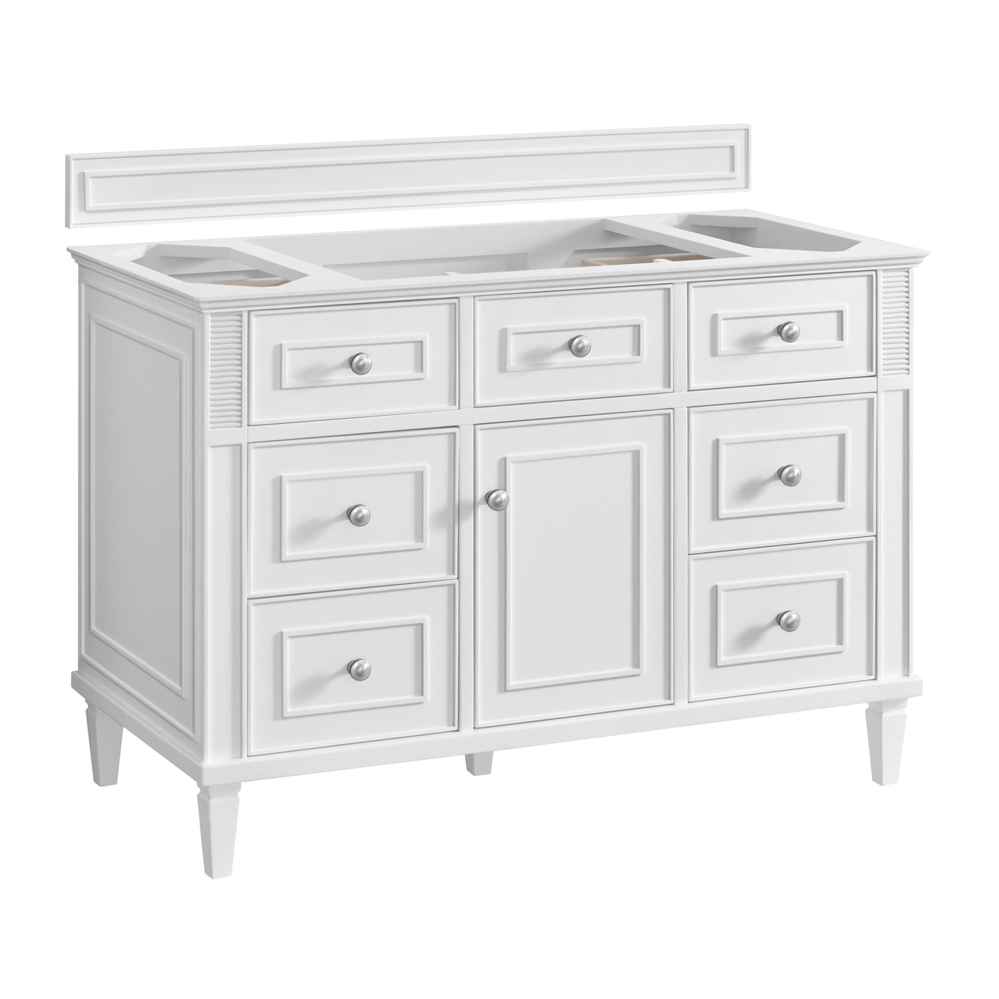 Renovate for Less Atlanta Lorelai 48" Single Vanity, Bright White w/ 3 CM Parisien Bleu Silestone Top w/FreePower Wireless Charger