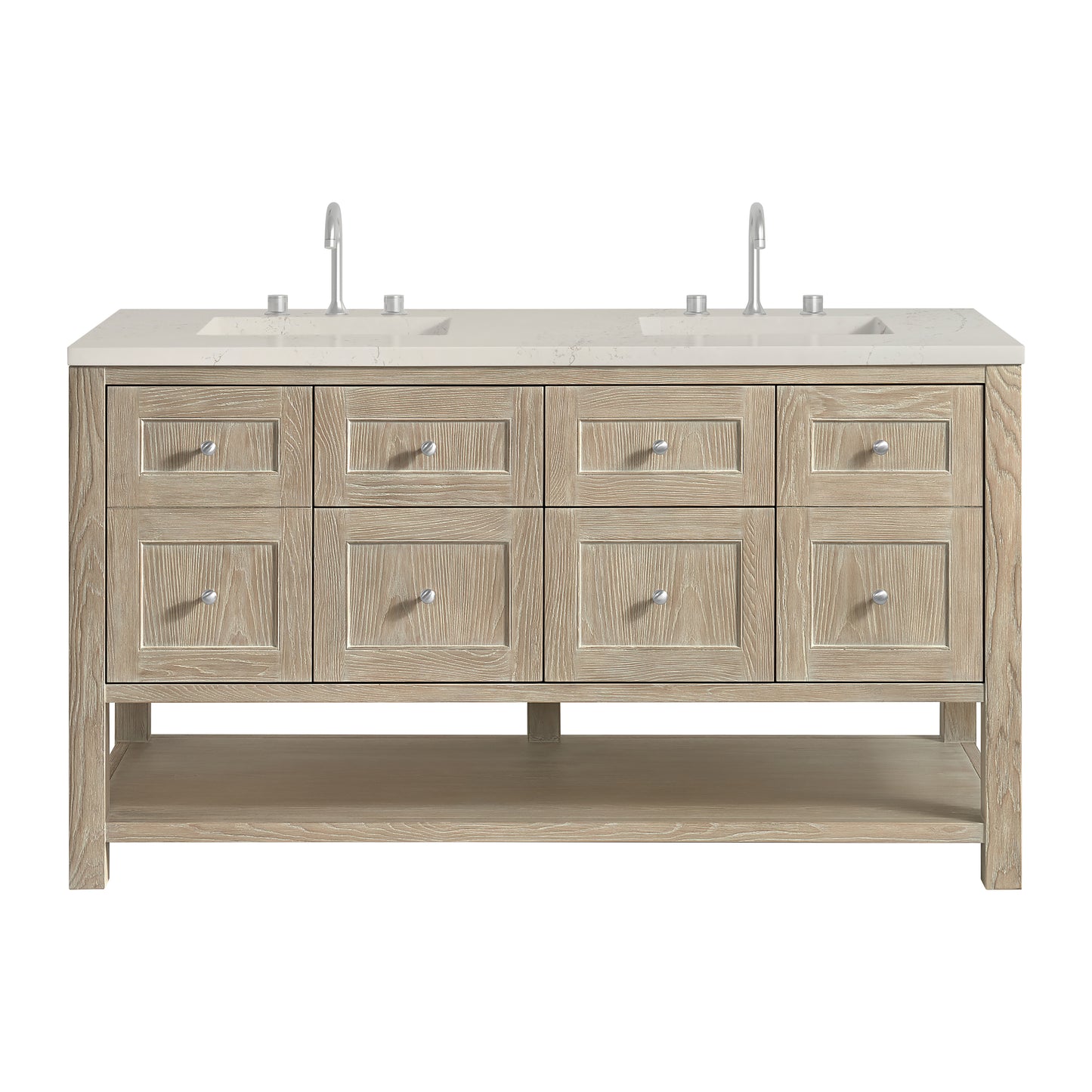 Renovate for Less Atlanta Breckenridge 60" Double Vanity, Whitewashed Oak, w/ 3 CM Siberian Silestone Top w/FreePower Wireless Charger