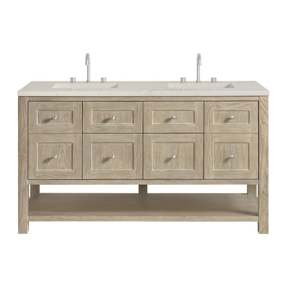 Breckenridge 60" Double Vanity, Whitewashed Oak, w/ 3 CM Siberian Silestone Top