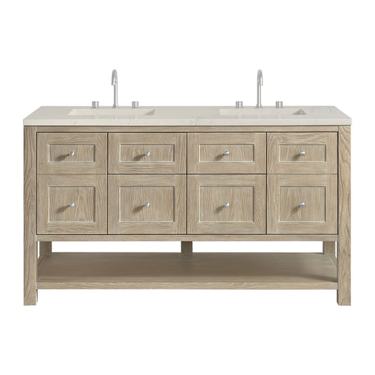 Breckenridge 60" Double Vanity, Whitewashed Oak, w/ 3 CM Siberian Silestone Top
