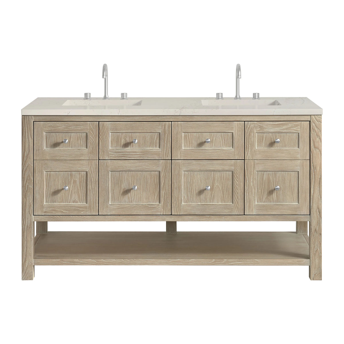 Breckenridge 60" Double Vanity, Whitewashed Oak, w/ 3 CM Siberian Silestone Top w/FreePower Wireless Charger
