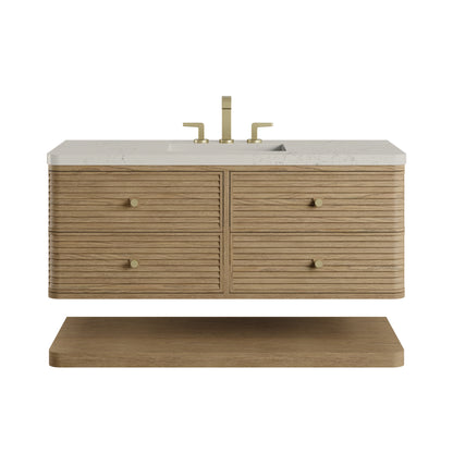 Renovate for Less Atlanta Allamari 48" Single Vanity, Dune Mist w/ 3 CM Siberian Silestone Top w/FreePower Wireless Charger