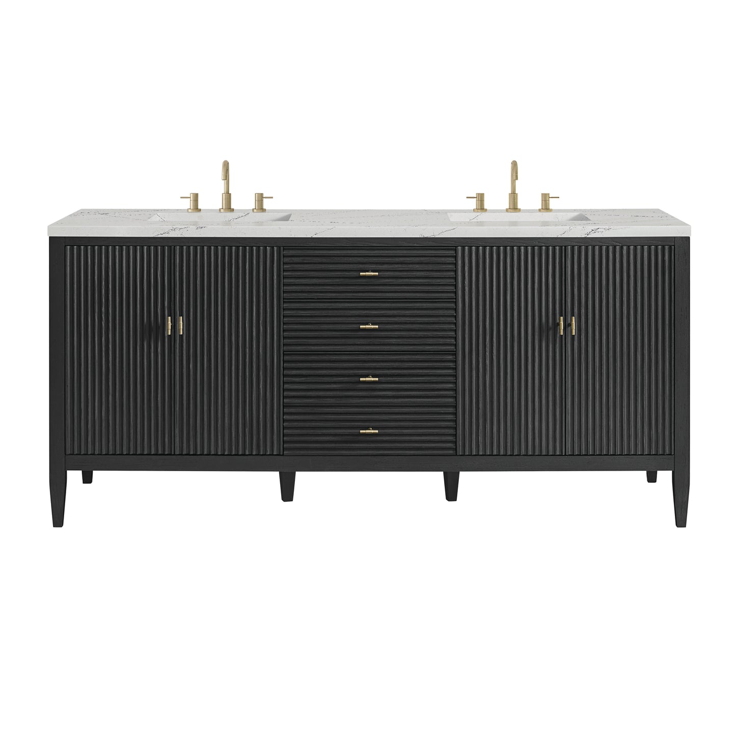 Renovate for Less Atlanta Myrrin 72" Double Vanity, Carbon Oak w/ 3 CM Ethereal Noctis Silestone Top