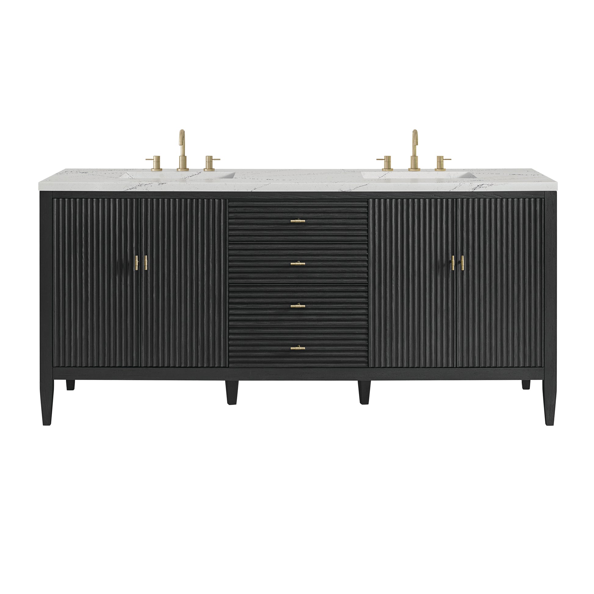 Renovate for Less Atlanta Myrrin 72" Double Vanity, Carbon Oak w/ 3 CM Ethereal Noctis Silestone Top