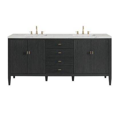 Renovate for Less Atlanta Myrrin 72" Double Vanity, Carbon Oak w/ 3 CM Ethereal Noctis Silestone Top