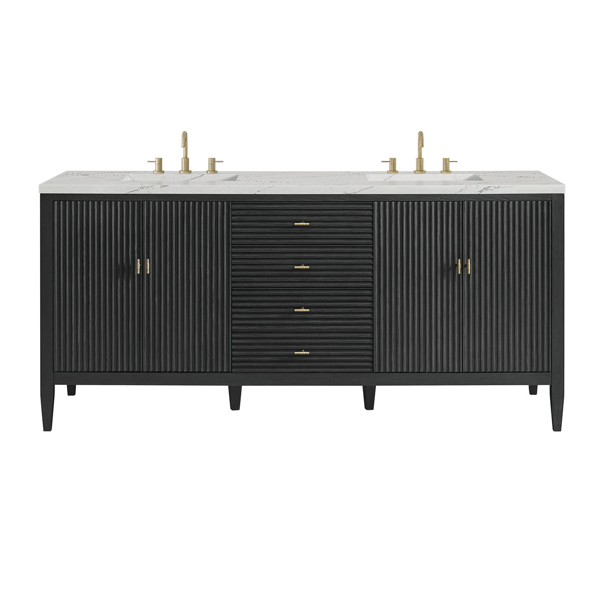 Myrrin 72" Double Vanity, Carbon Oak w/ 3 CM Ethereal Noctis Silestone Top