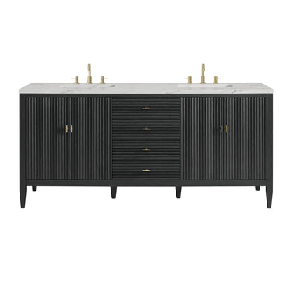 Myrrin 72" Double Vanity, Carbon Oak w/ 3 CM Ethereal Noctis Silestone Top