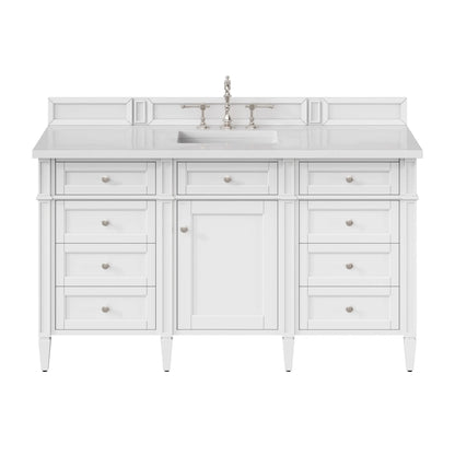 Brittany 60" Single Vanity, Bright White w/ 3 CM White Zeus Silestone Top