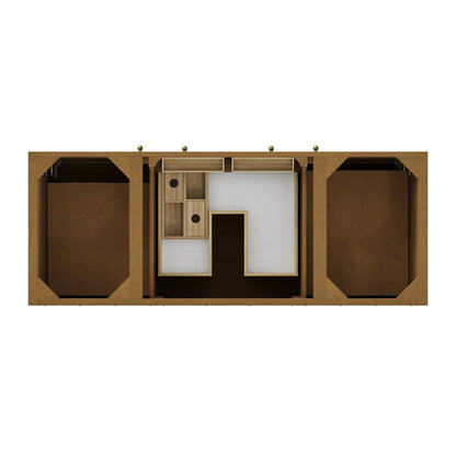 Hudson 60" Single Vanity, Honey Oak w/ Single Hole 3 CM White Zeus Silestone Top and Matching Backsplash