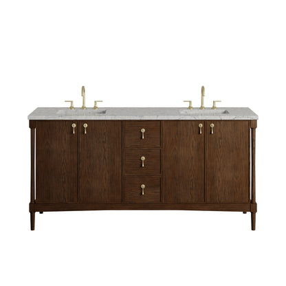 Renovate for Less Atlanta Kinnsden 72" Double Vanity, Sable Oak w/ 3 CM Eternal Jasmine Pearl Silestone Top