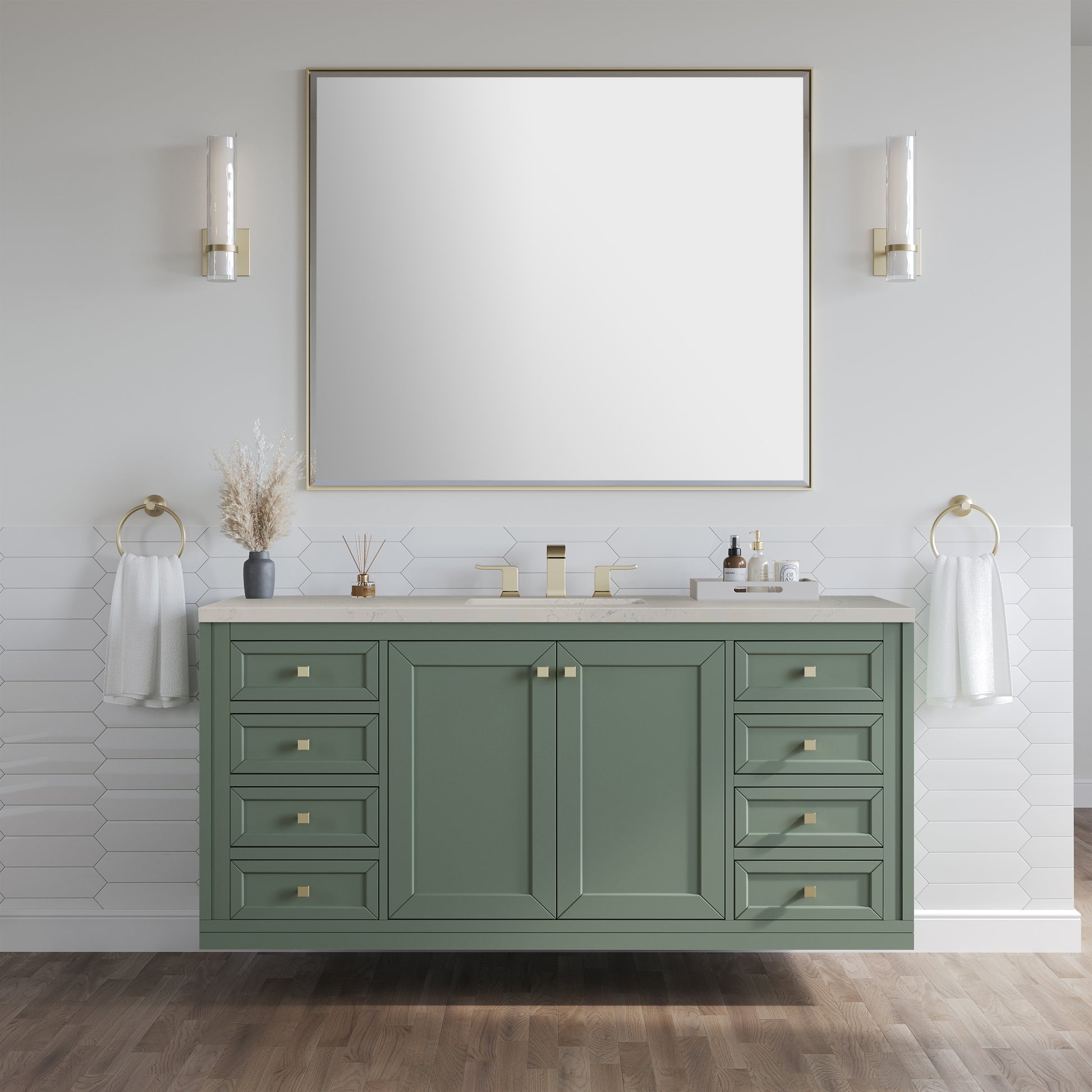 Renovate for Less Atlanta Chicago 60" Single Vanity, Smokey Celadon, w/ 3 CM Siberian Silestone Top