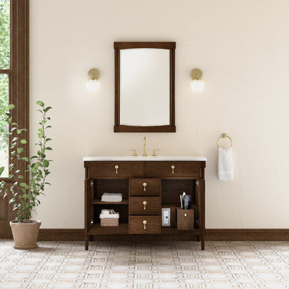 Renovate for Less Atlanta Kinnsden 48" Single Vanity, Sable Oak w/ 3 CM White Zeus Silestone Top