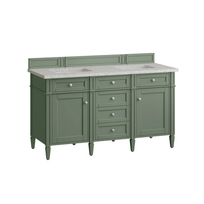 Brittany 60" Double Vanity, Smokey Celadon w/ 3 CM Eternal Jasmine Pearl Top