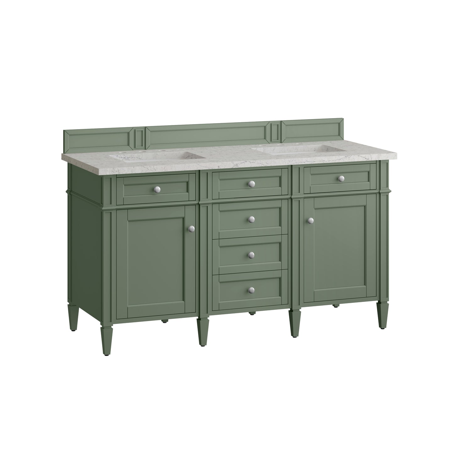 Renovate for Less Atlanta Brittany 60" Double Vanity, Smokey Celadon w/ 3 CM Eternal Jasmine Pearl Top