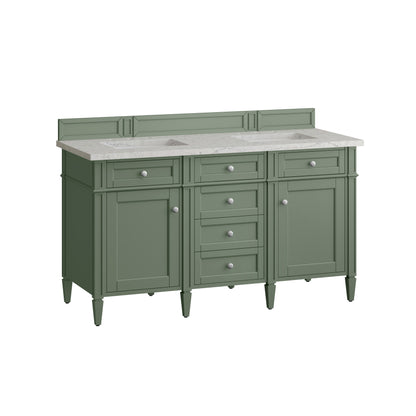 Renovate for Less Atlanta Brittany 60" Double Vanity, Smokey Celadon w/ 3 CM Eternal Jasmine Pearl Top