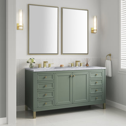 Renovate for Less Atlanta Chicago 60" Double Vanity, Smokey Celadon, w/ 3 CM Carrara Marble Top