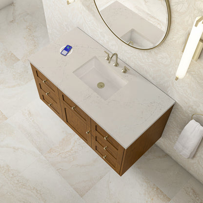 Renovate for Less Atlanta Laurent 48" Single Vanity, Honey Oak w/ 3 CM Siberian Silestone Top w/FreePower Wireless Charger