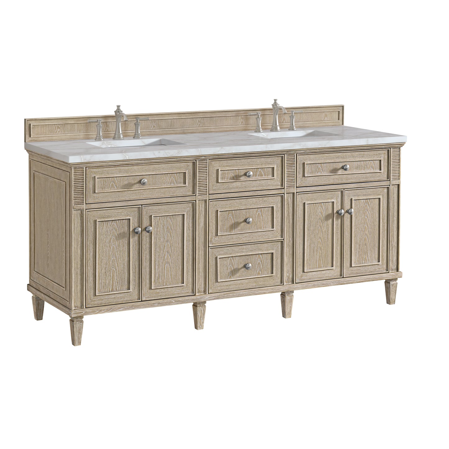 Renovate for Less Atlanta Lorelai 72" Double Vanity, Whitewashed Oak w/ 3 CM Victorian Silver Silestone Top