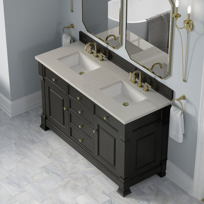Renovate for Less Atlanta Brookfield 60" Double Vanity, Black Onyx, w/ 3 CM Siberian Silestone Top