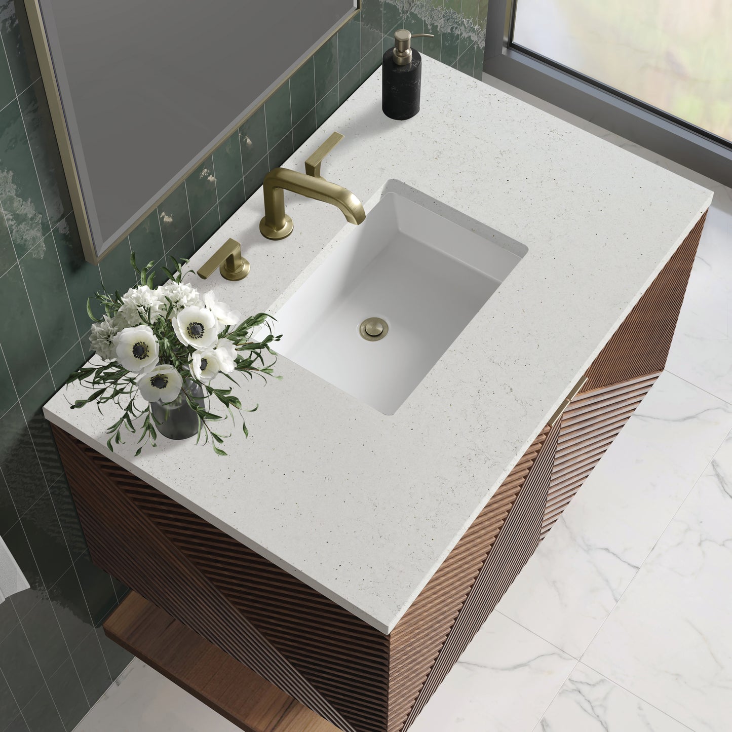 Renovate for Less Atlanta Marcello 36" Single Vanity, Chestnut w/ 3 CM Lime Delight Top