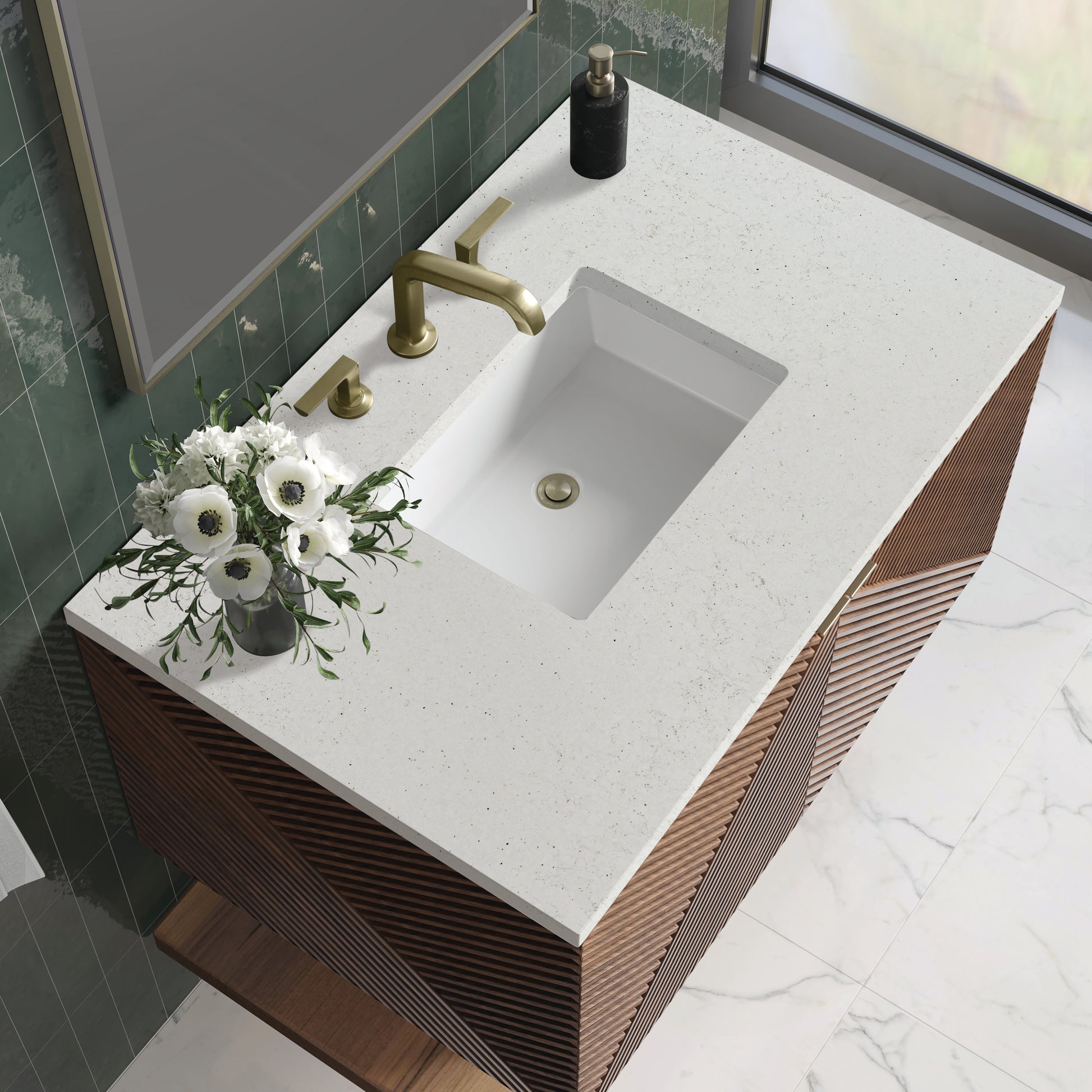 Renovate for Less Atlanta Marcello 36" Single Vanity, Chestnut w/ 3 CM Lime Delight Top