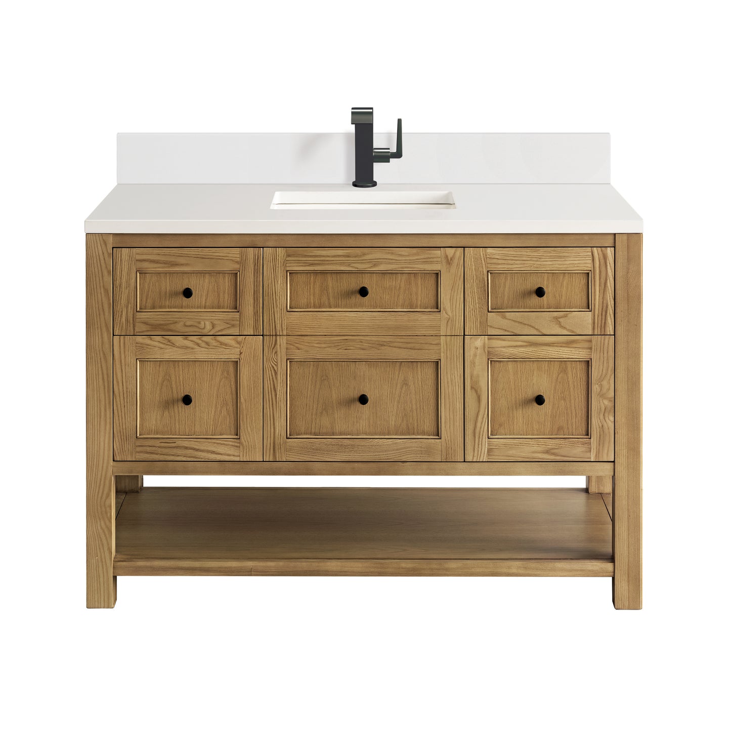 Renovate for Less Atlanta Breckenridge 48" Single Vanity, Light Natural Oak w/ Single Hole 3 CM White Zeus Top & Backsplash