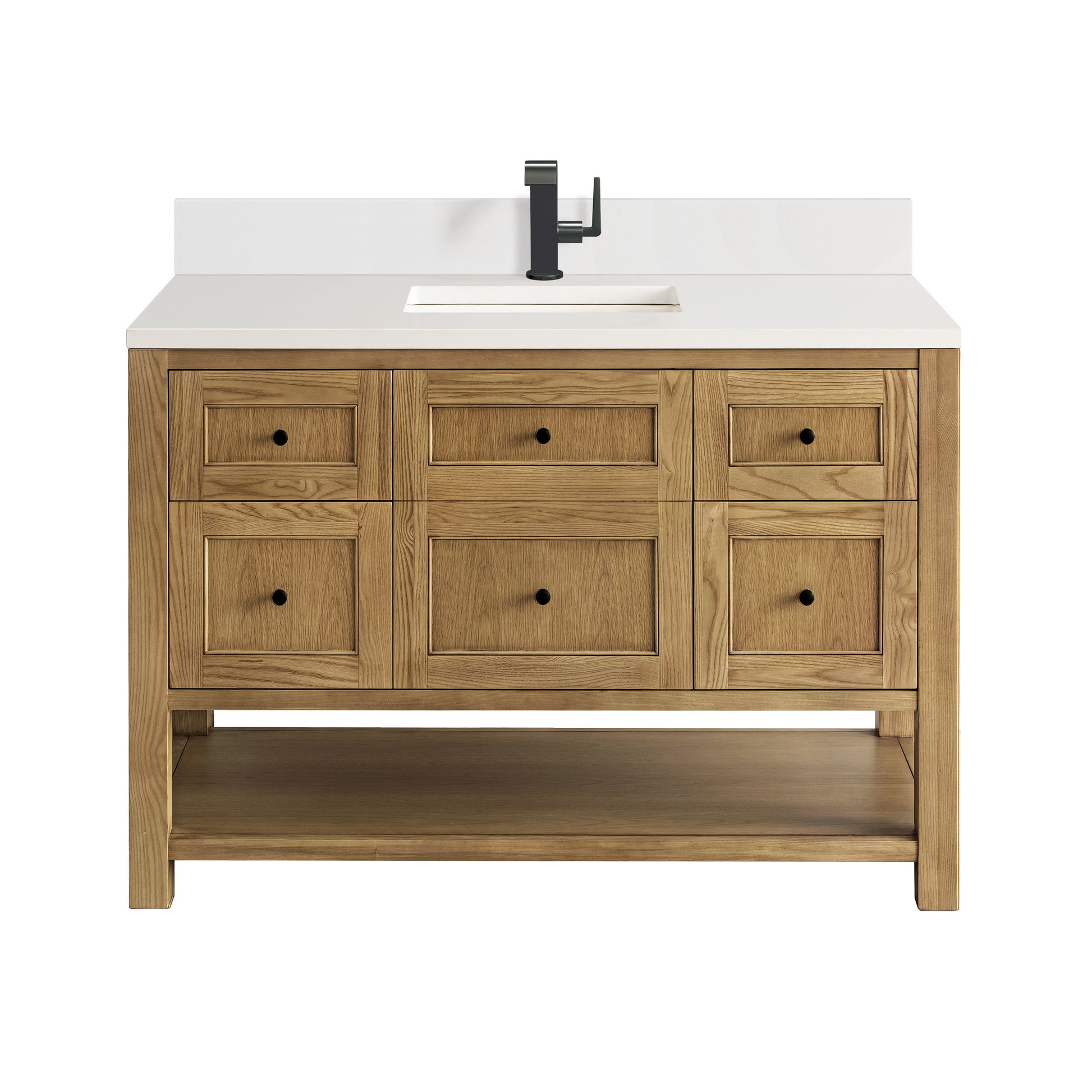 Renovate for Less Atlanta Breckenridge 48" Single Vanity, Light Natural Oak w/ Single Hole 3 CM White Zeus Top & Backsplash