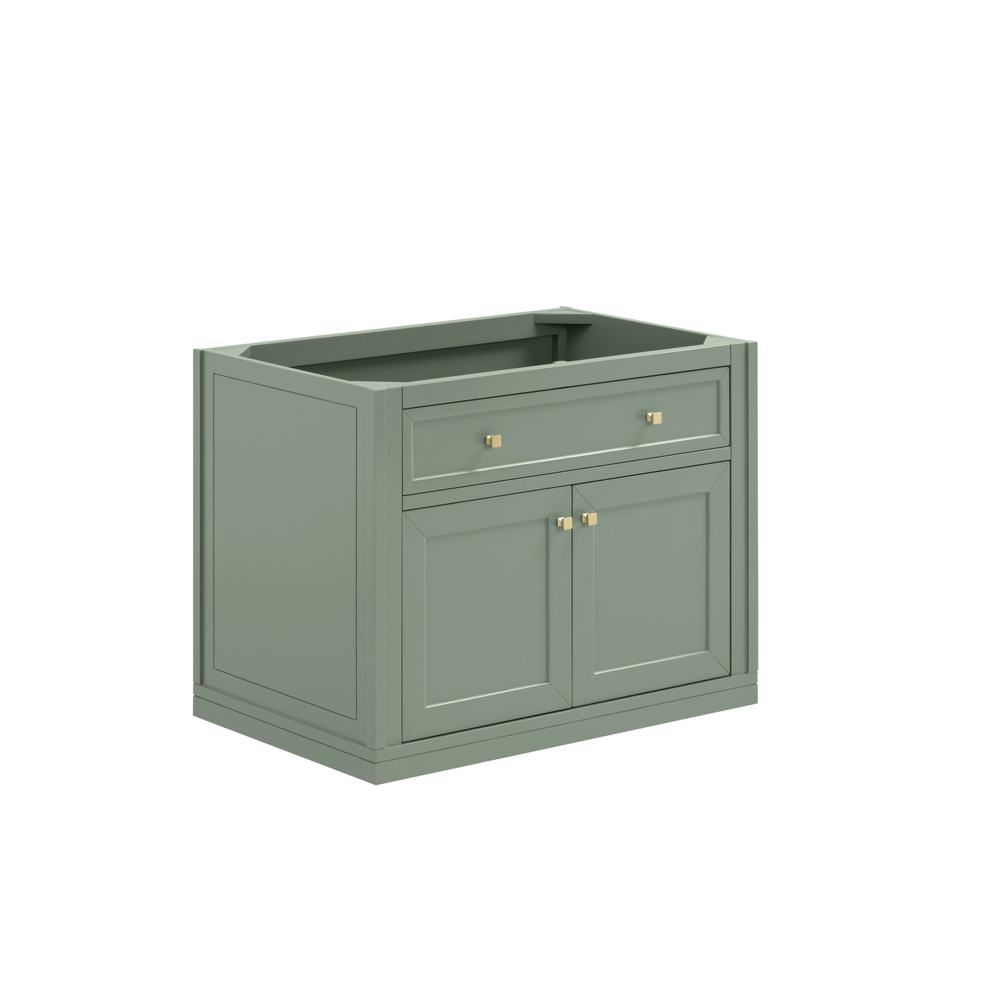 Renovate for Less Atlanta Chicago 36" Single Vanity, Smokey Celadon, w/ Single Hole 3CM White Zeus Silestone® Top & Backsplash