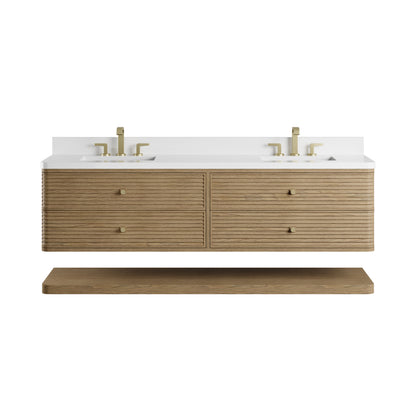 Renovate for Less Atlanta Allamari 72" Double Vanity, Dune Mist w/ 3 CM White Zeus Silestone Top