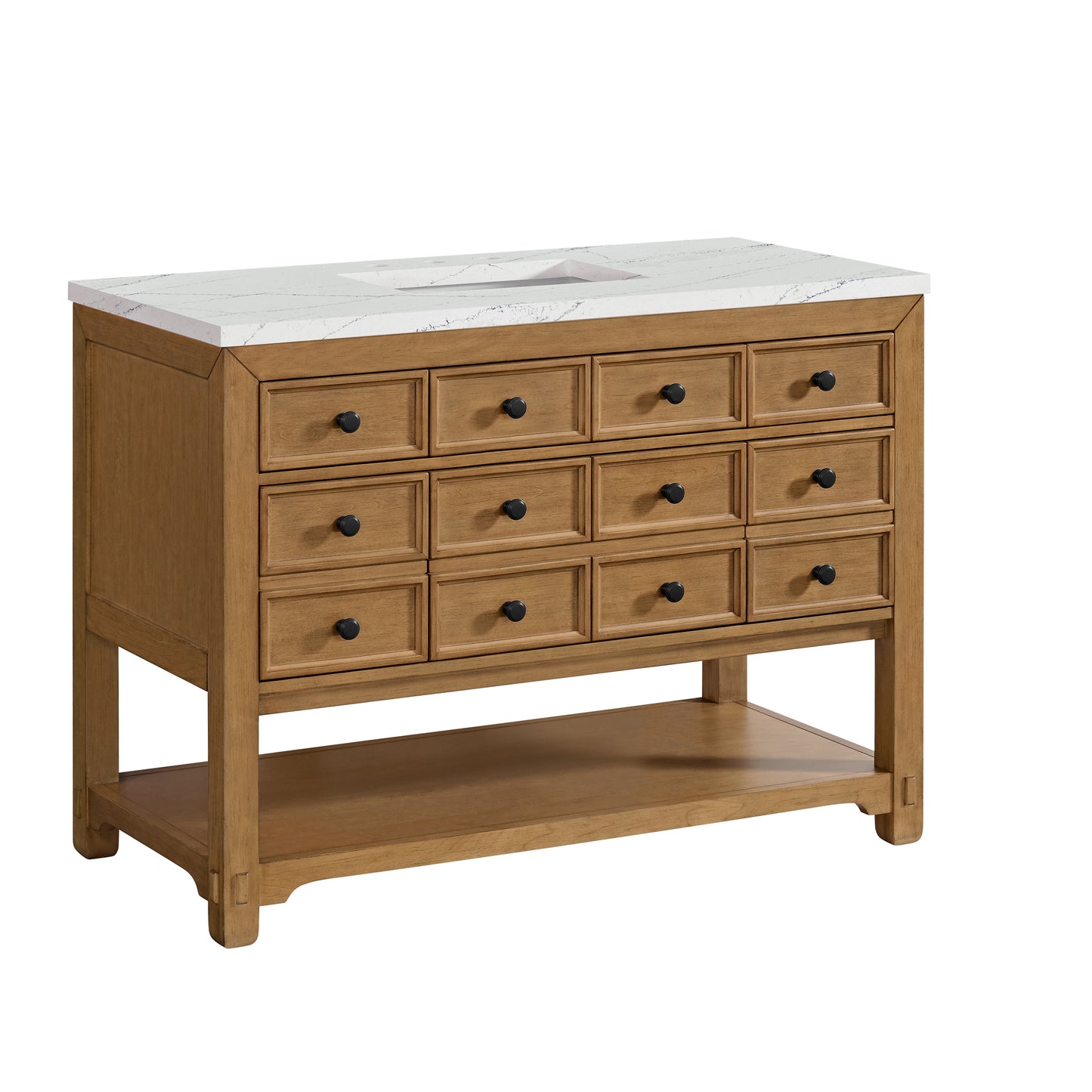 Renovate for Less Atlanta Malibu 48" Single Vanity, Amber Birch w/ 3 CM Ethereal Noctis Silestone Top