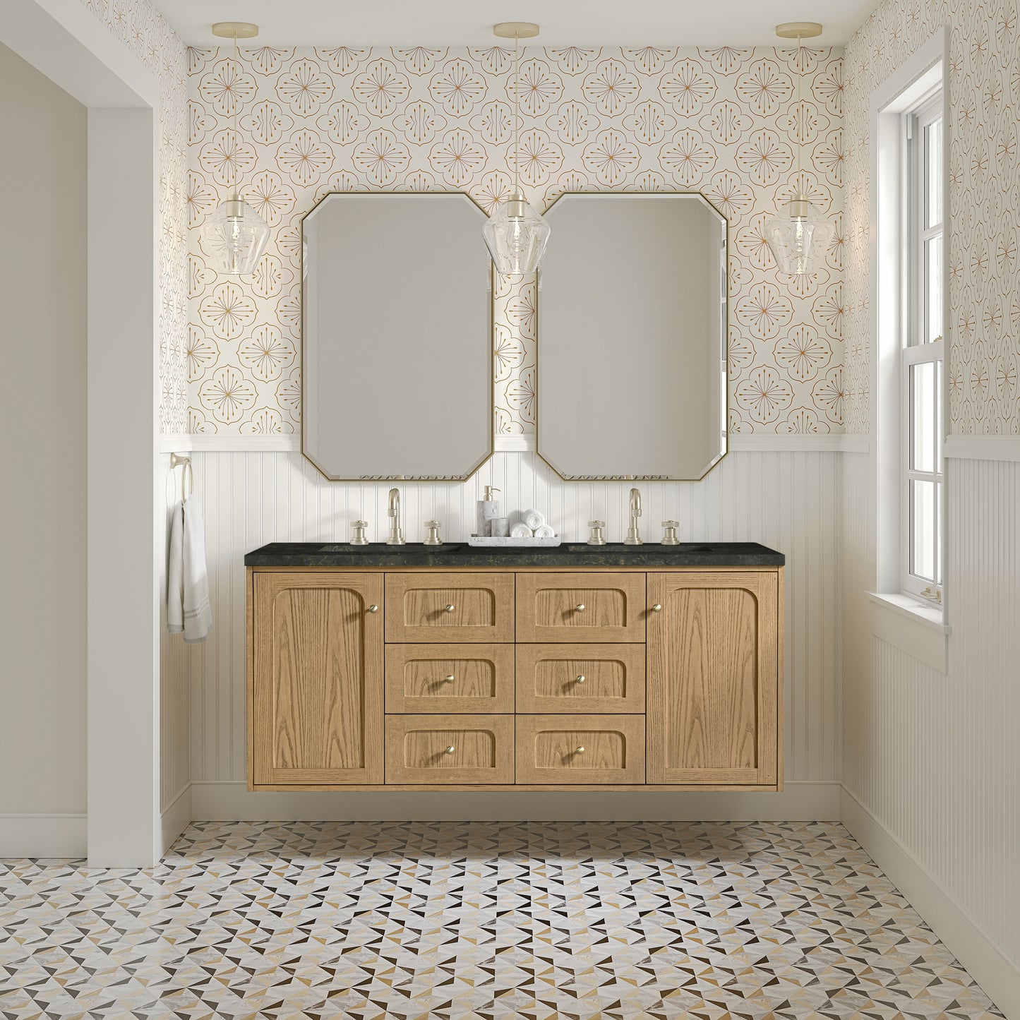 Renovate for Less Atlanta Laurent 60" Double Vanity, Light Natural Oak, w/ 3 CM Phantome Eclos Top