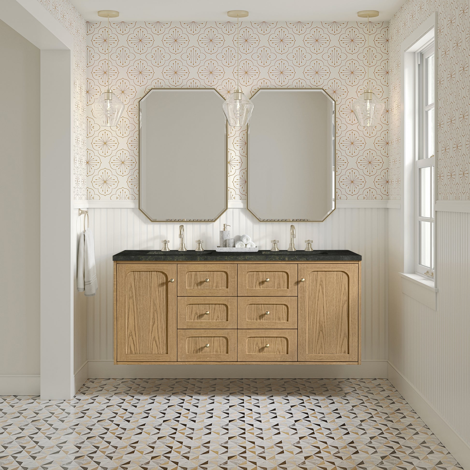 Renovate for Less Atlanta Laurent 60" Double Vanity, Light Natural Oak, w/ 3 CM Phantome Eclos Top